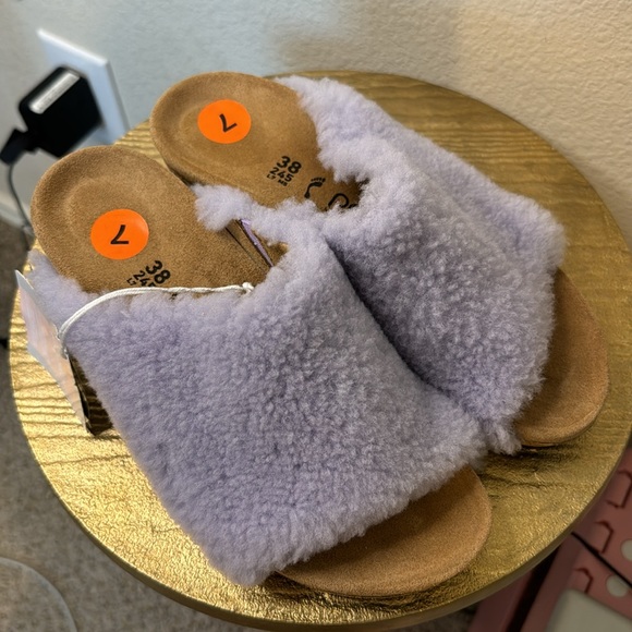 BIRKENSTOCK Papillio Namics Teddy Shearling Purple Fog Mule Wedges, size 7 - Picture 8 of 12
